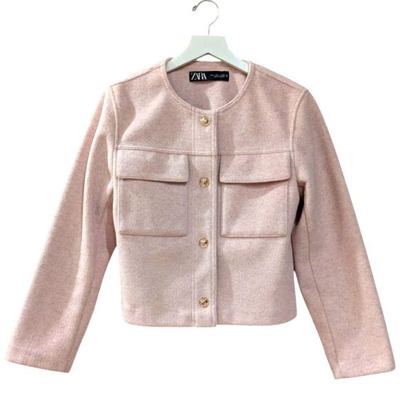 Zara Stockholm Spring Jacket Women's S Soft Pink & Gold Buttons - Picture 2 of 8